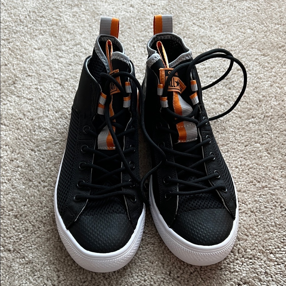 Stylish Black and Orange High-Top Sneakers